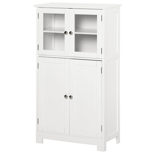 Bathroom Floor Storage Cabinet with Tempered Glass Doors White