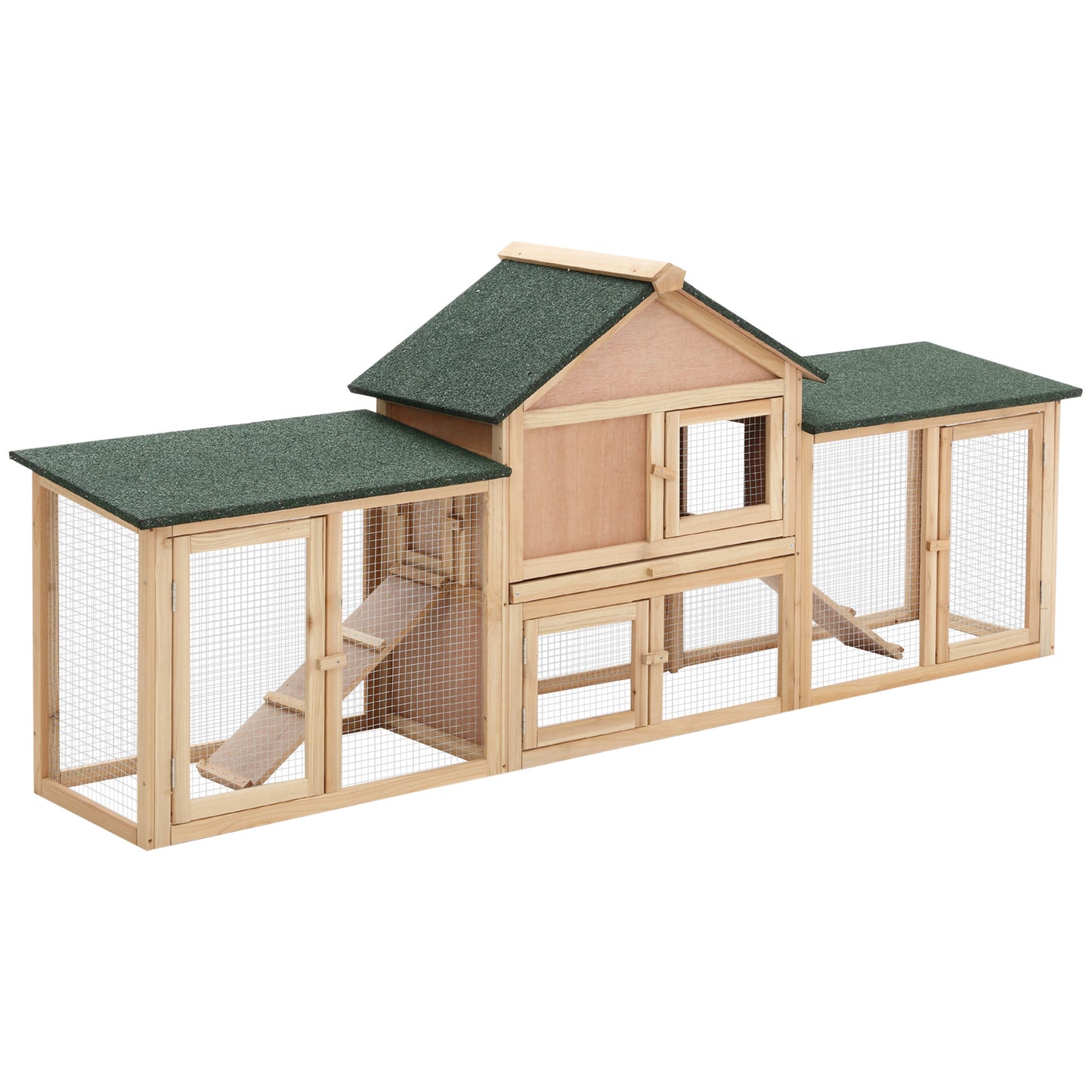 Wooden Rabbit Hutch Bunny Cage Guinea Pig House w/ Slide-out Tray Outdoor Run