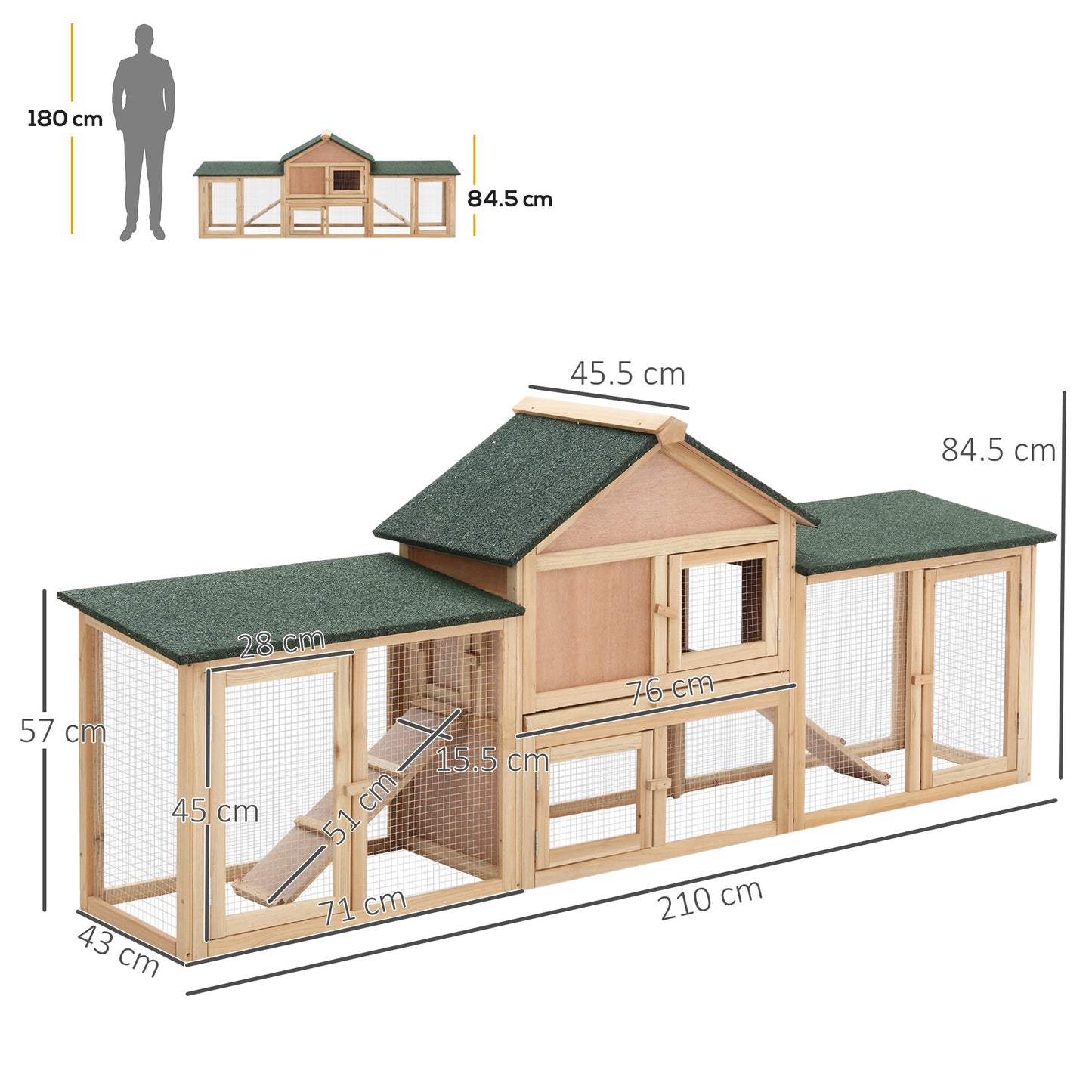 Wooden Rabbit Hutch Bunny Cage Guinea Pig House w/ Slide-out Tray Outdoor Run