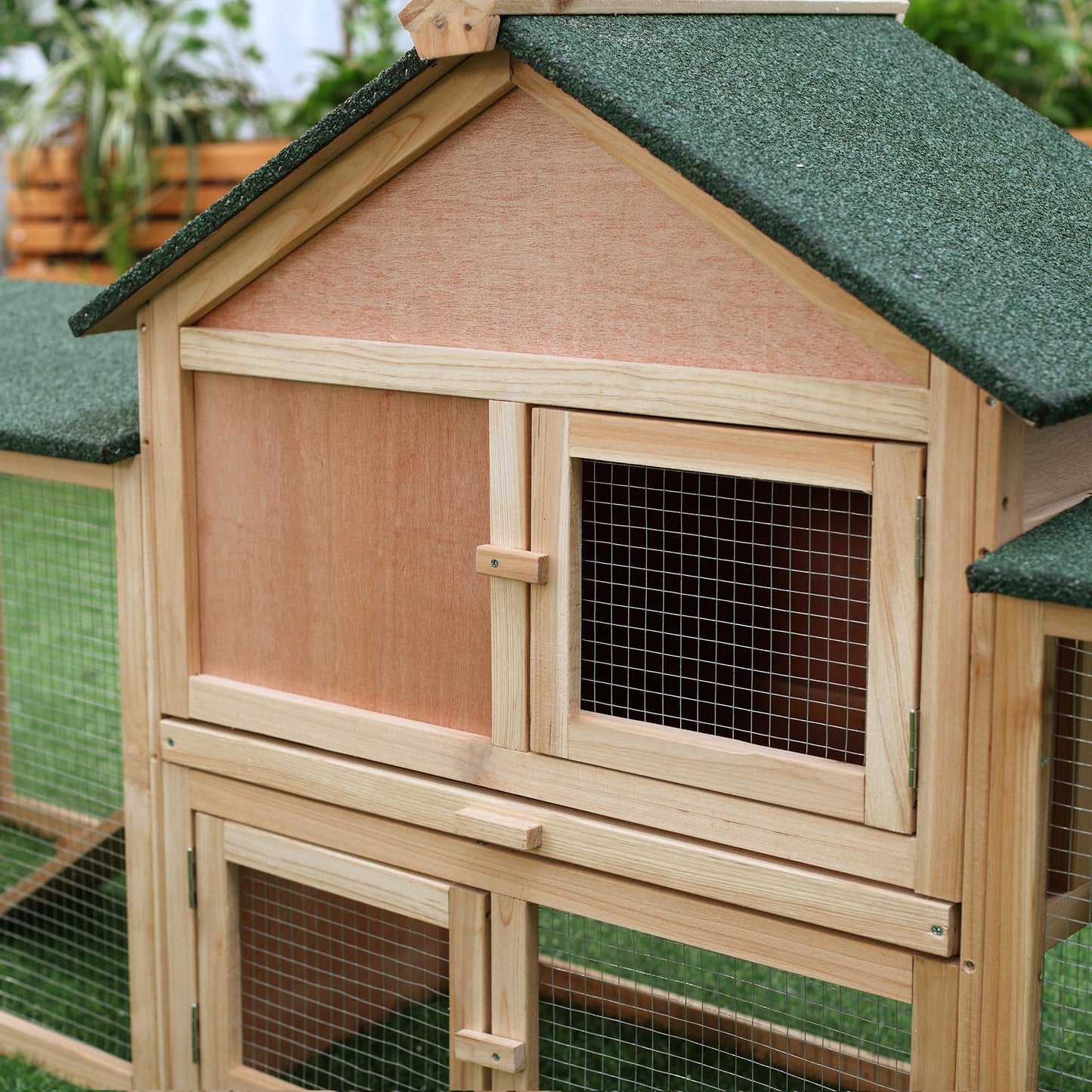 Wooden Rabbit Hutch Bunny Cage Guinea Pig House w/ Slide-out Tray Outdoor Run