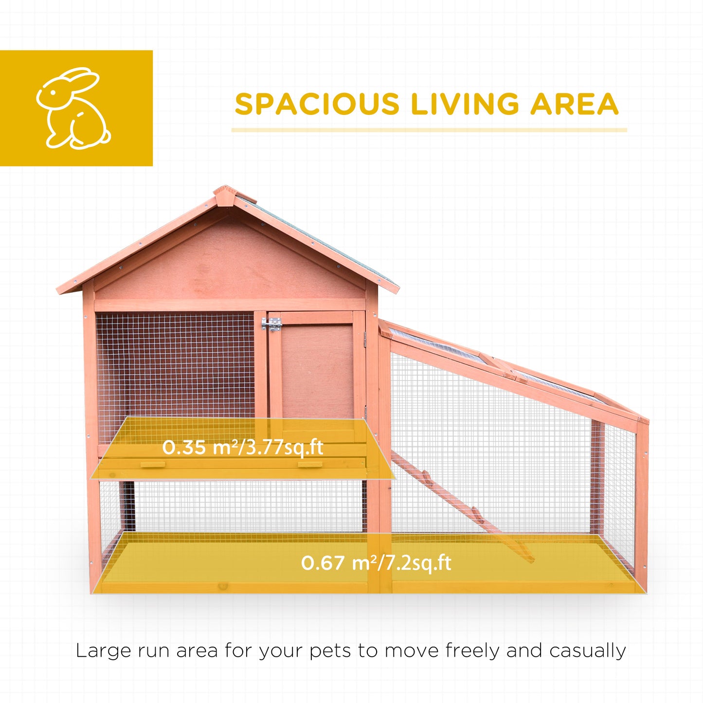 2 Tier Wood Rabbit Hutch Water Resistant Asphalt Roof Ramp 144 x 64.5 x 100 cm