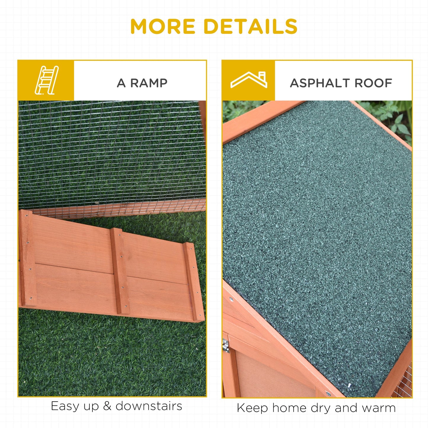 2 Tier Wood Rabbit Hutch Water Resistant Asphalt Roof Ramp 144 x 64.5 x 100 cm