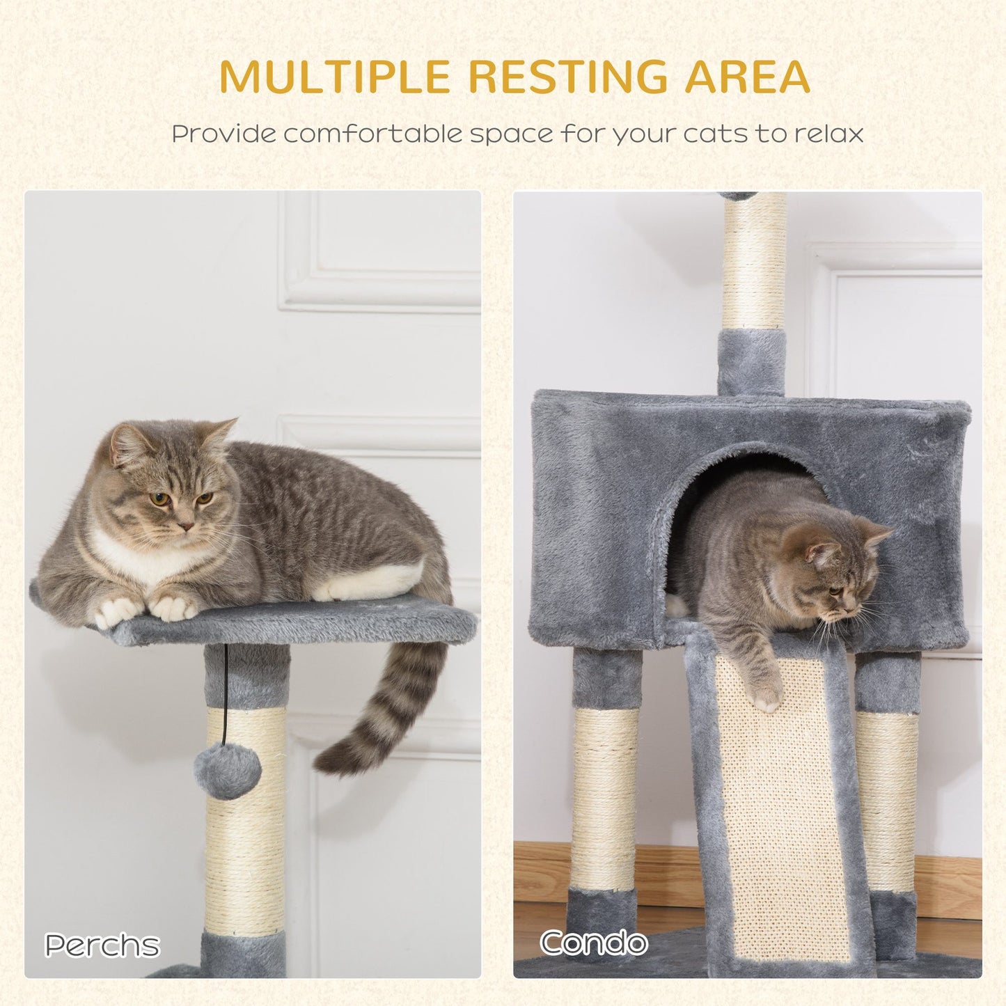 3 Level Cat Tree Sisal Scratching Post Perch Condo Ladder Cat Furniture Grey