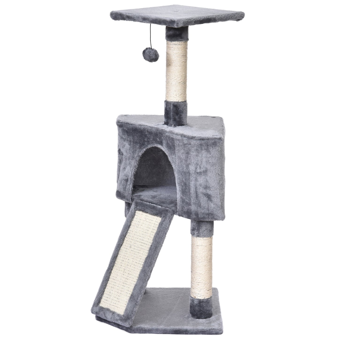 3 Level Cat Tree Sisal Scratching Post Perch Condo Ladder Cat Furniture Grey