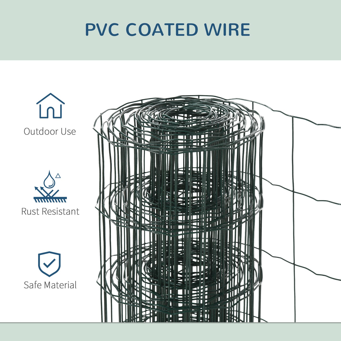 61cm x 1000cm Chicken Wire Mesh, Foldable PVC Coated Fences, for Garden, Green