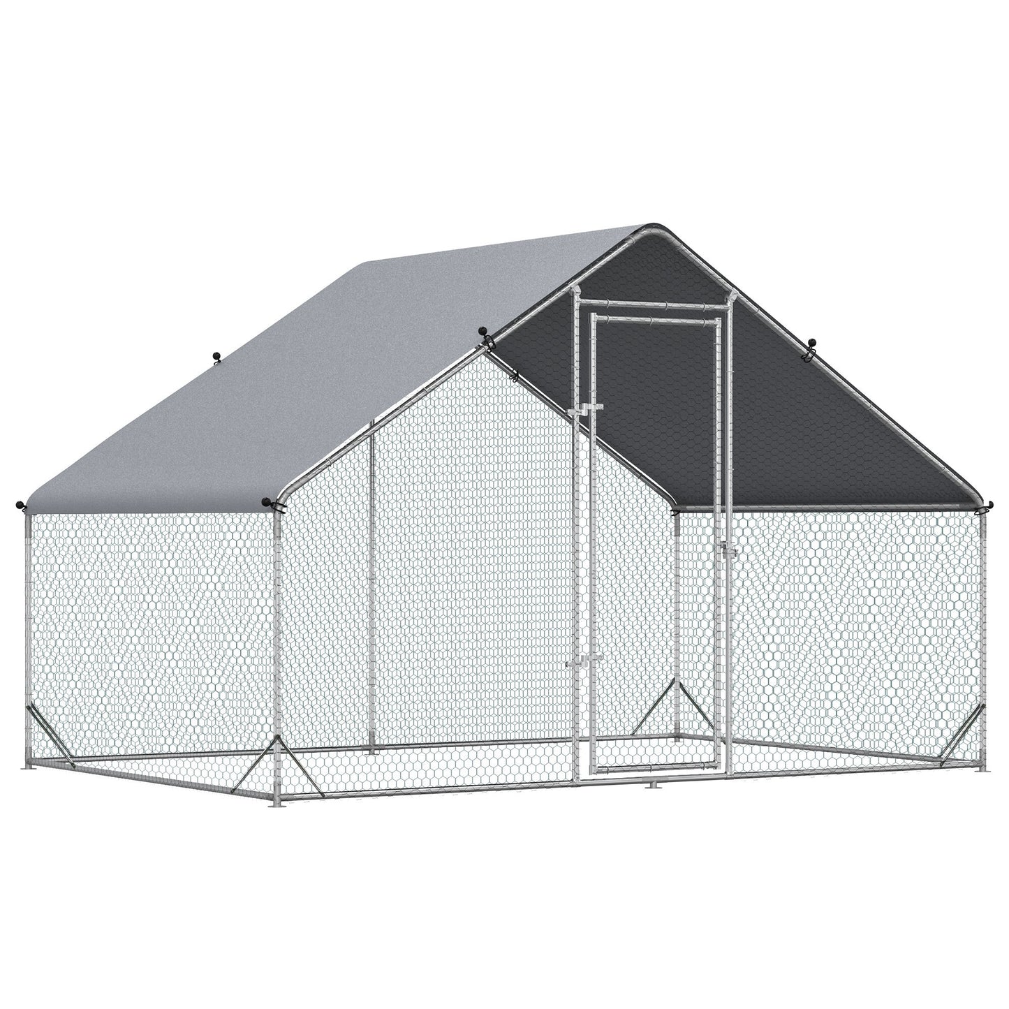 Walk In Chicken Run Galvanized Chicken Coop Hen House w/ Water-Resist Cover