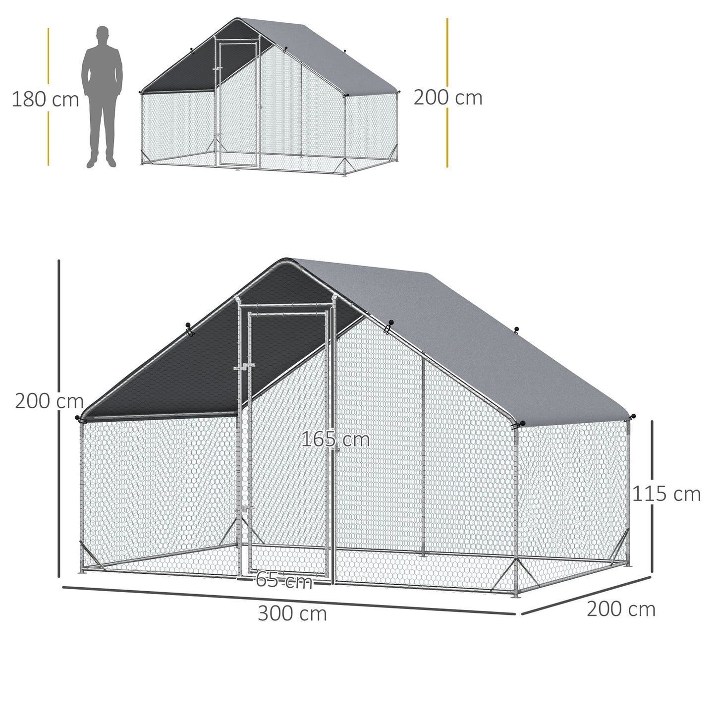 Walk In Chicken Run Galvanized Chicken Coop Hen House w/ Water-Resist Cover