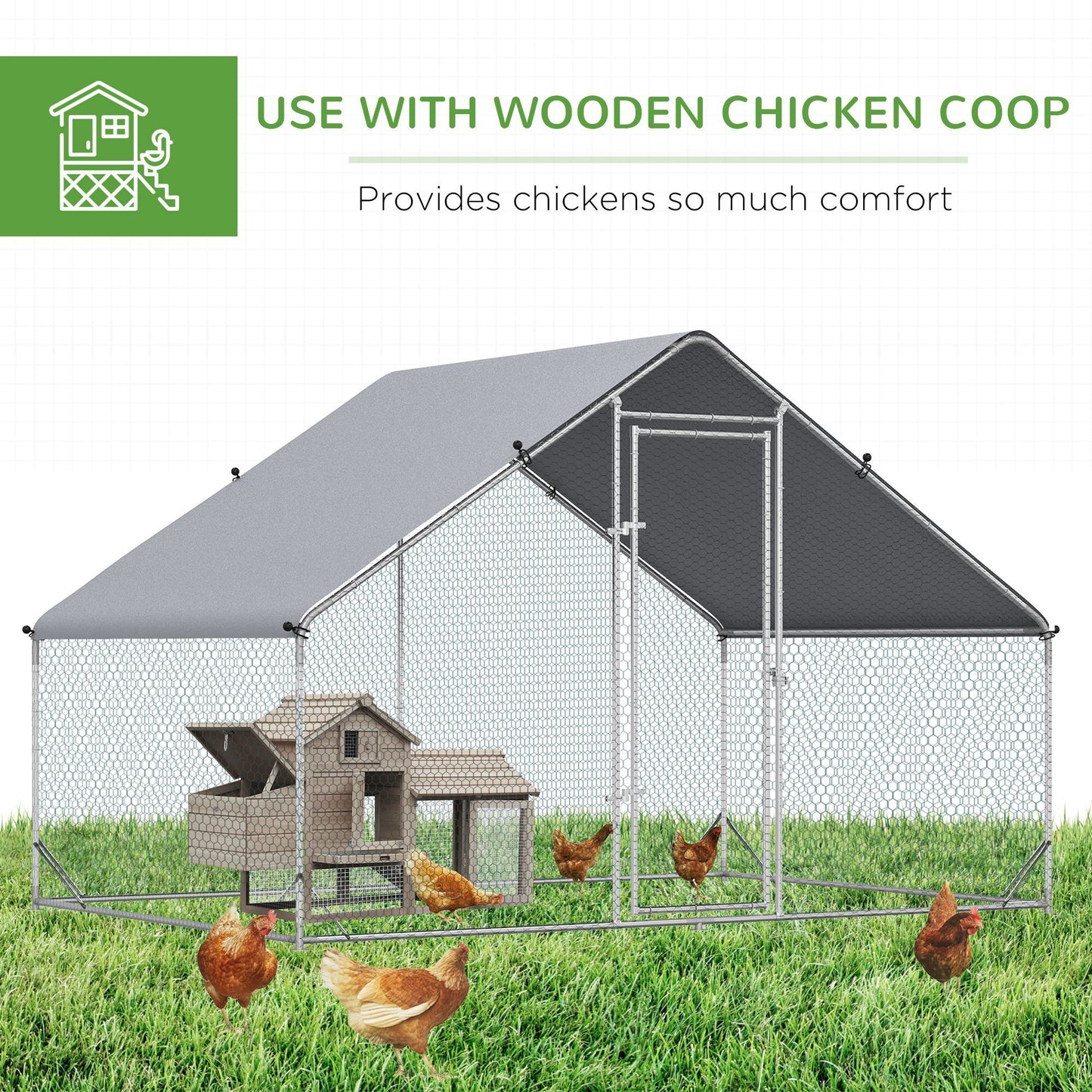 Walk In Chicken Run Galvanized Chicken Coop Hen House w/ Water-Resist Cover