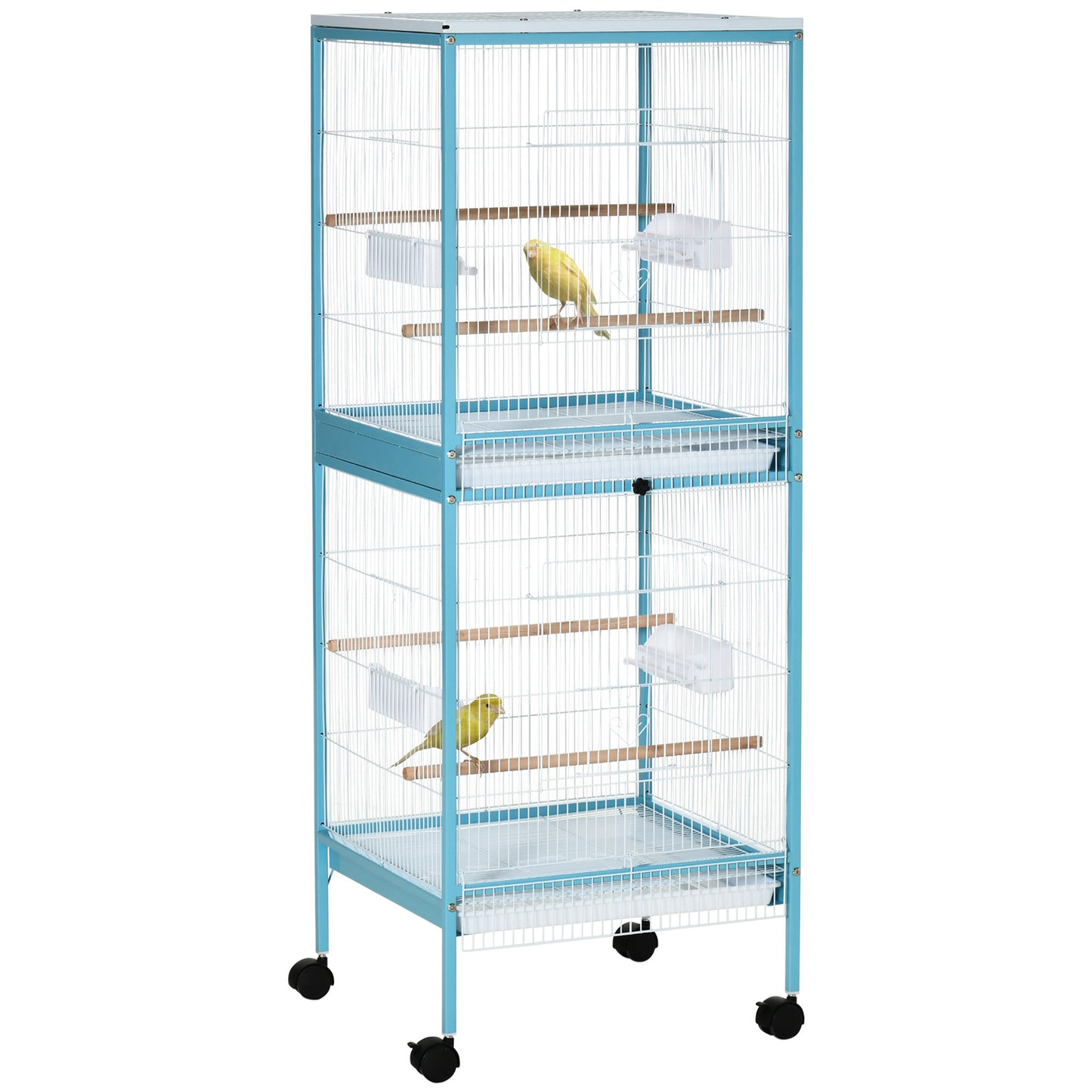 2 In 1 Large Bird Cage Aviary with Wheels, Slide-out Trays Wood Perches