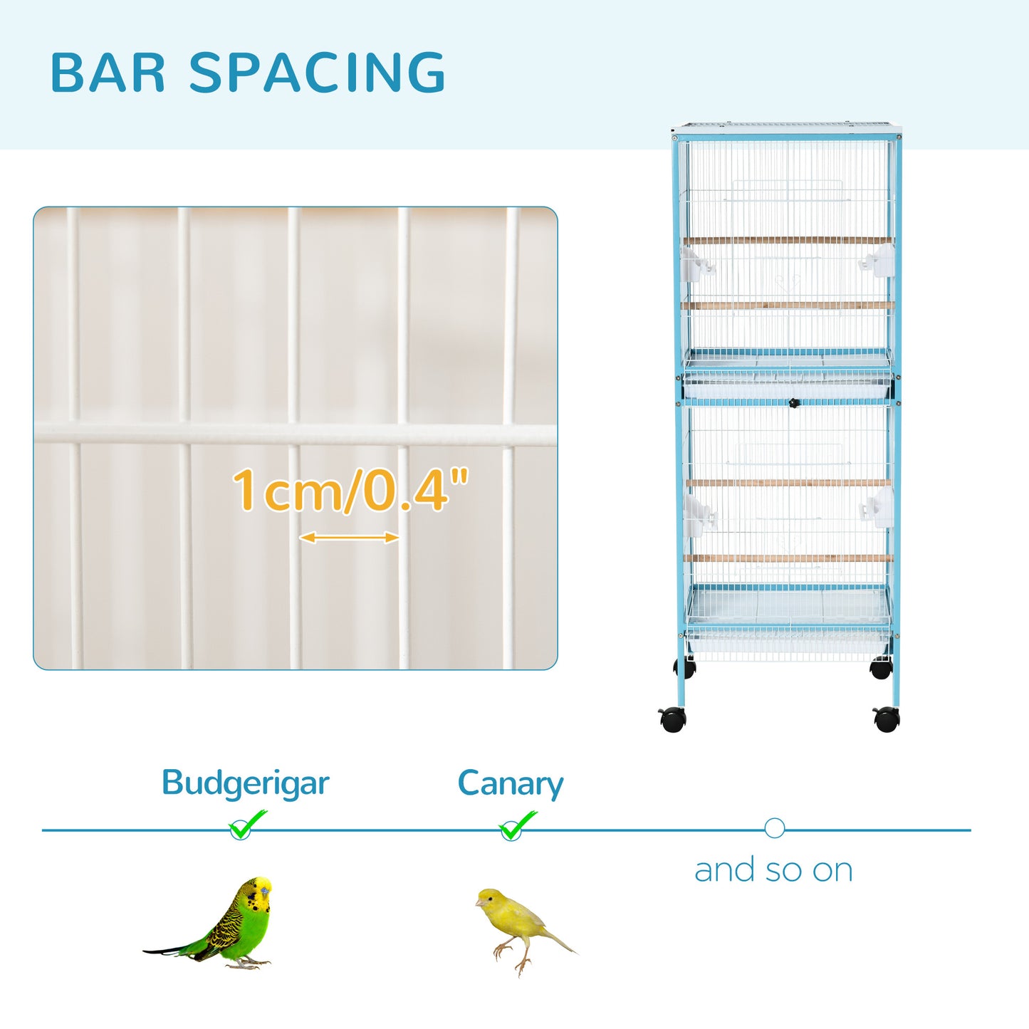 2 In 1 Large Bird Cage Aviary with Wheels, Slide-out Trays Wood Perches