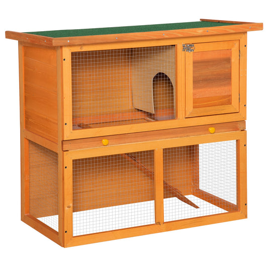 2-tier Rabbit Hutch Small Animal Wooden Bunnies House Outdoor Backyard 2 Sizes