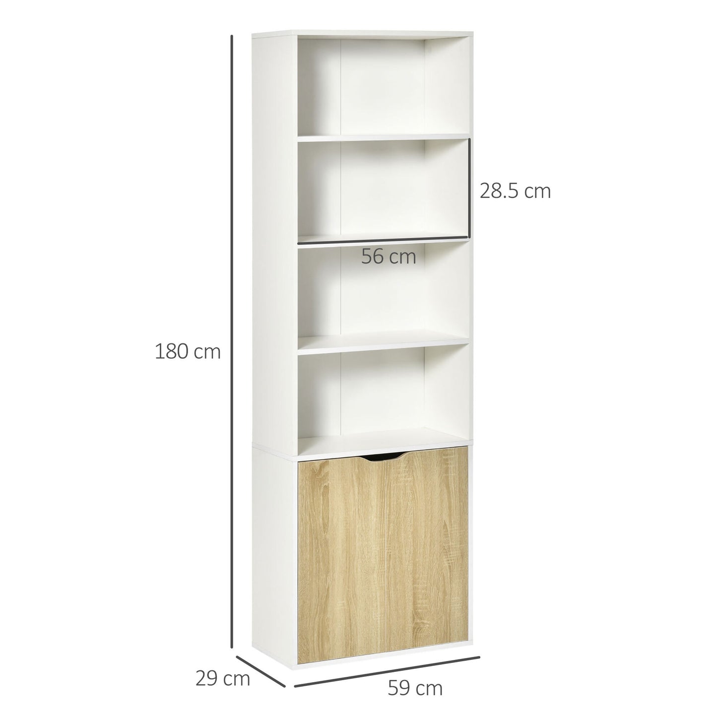 2 Door 4 Shelves Tall Bookcase Cupboard Display Unit White and Oak