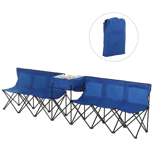 6 Seat Camping Bench Folding Portable Outdoor with Cooler Bag Blue Outsunny