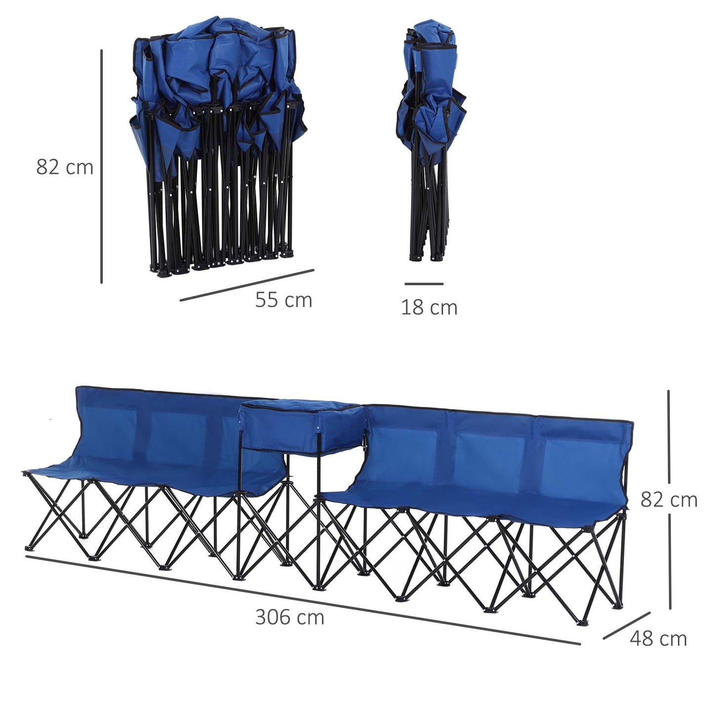 6 Seat Camping Bench Folding Portable Outdoor with Cooler Bag Blue Outsunny