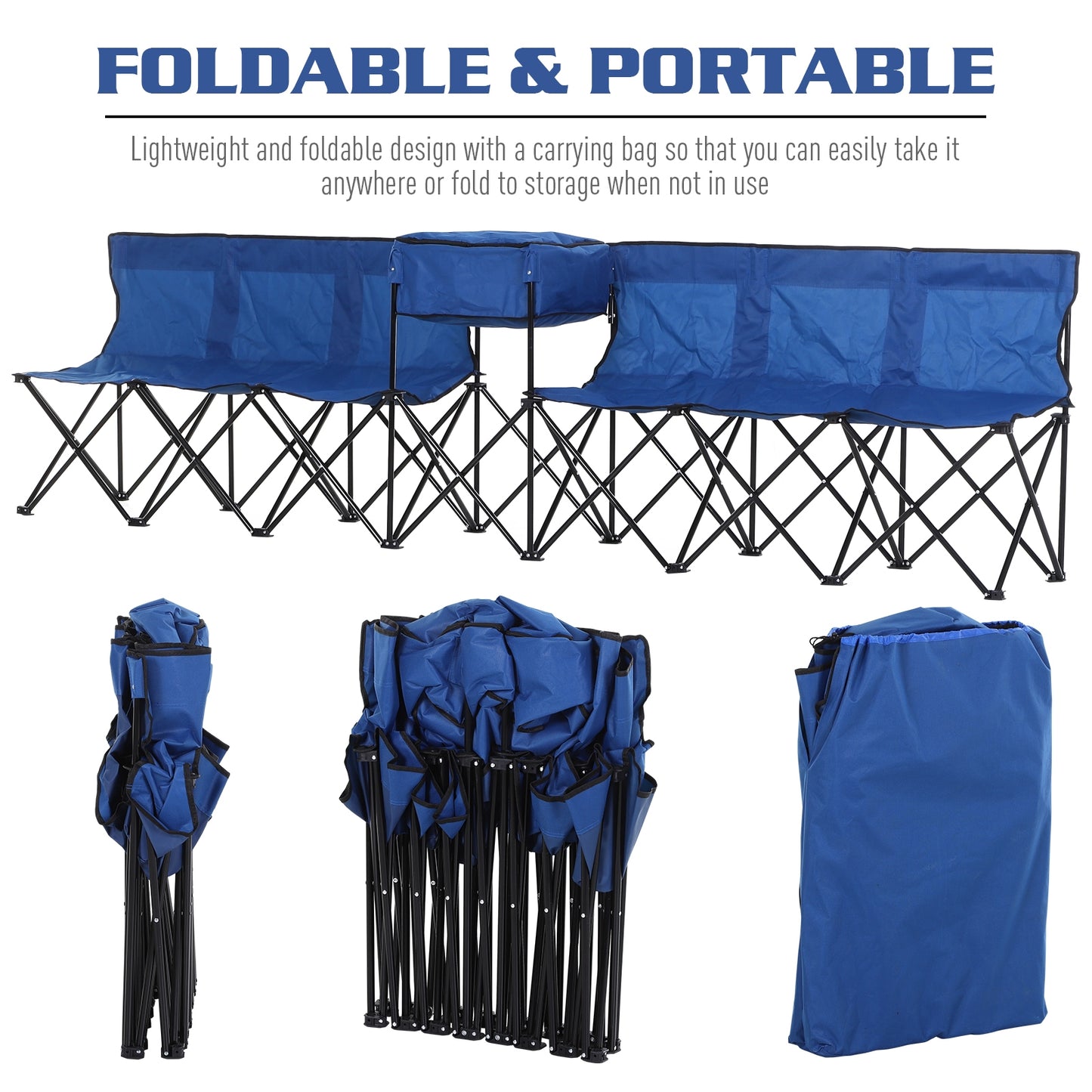 6 Seat Camping Bench Folding Portable Outdoor with Cooler Bag Blue Outsunny