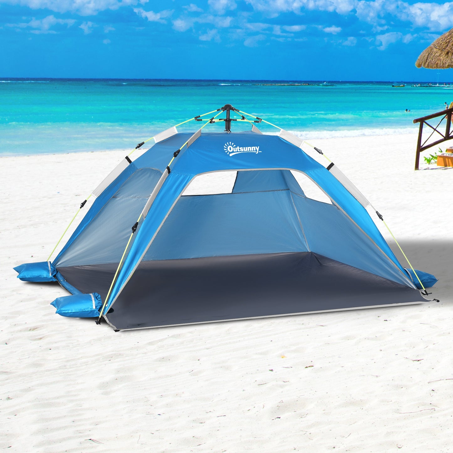 2 Man Pop-up Beach Tent Sun Shade Shelter Hut w/ Windows Door Blue Outsunny