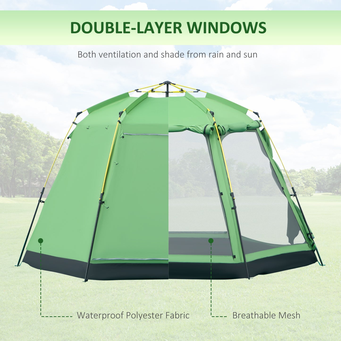 6 Person Camping Tent 2-Tier Pop-up Tent w/ Portable Carry Bag Outsunny