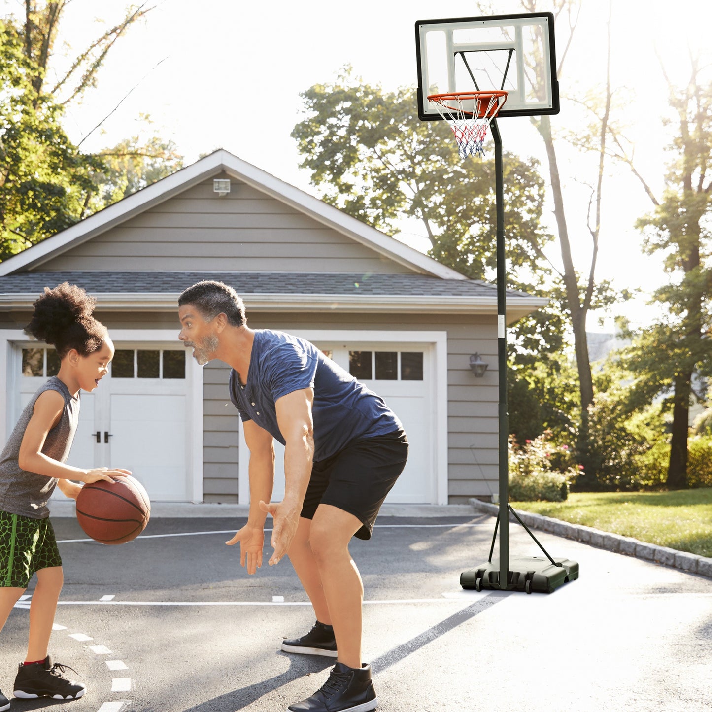 Basketball Hoop Freestanding 255-305cm Height Adjustable Stand  Wheels HOMCOM