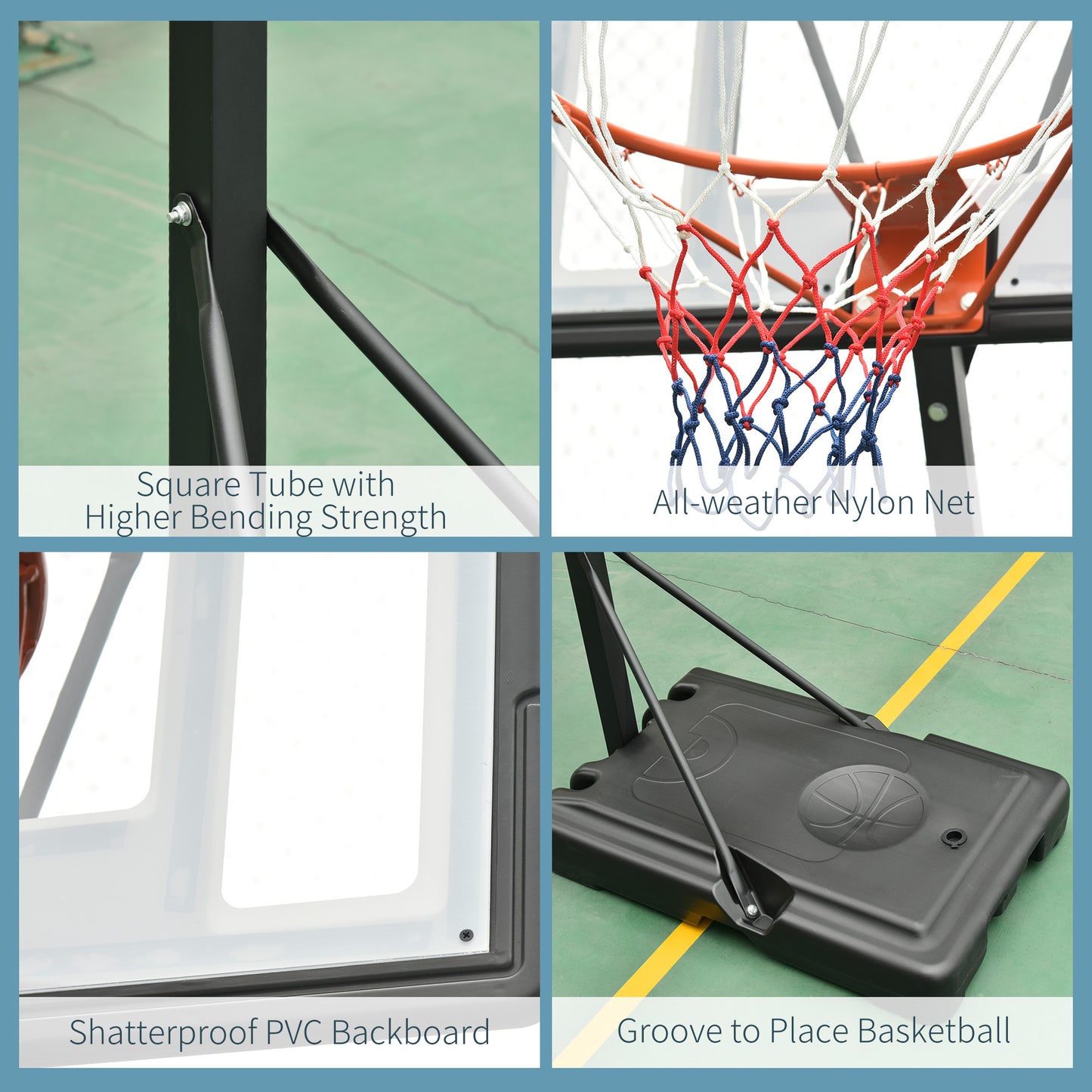 Basketball Hoop Freestanding 255-305cm Height Adjustable Stand  Wheels HOMCOM