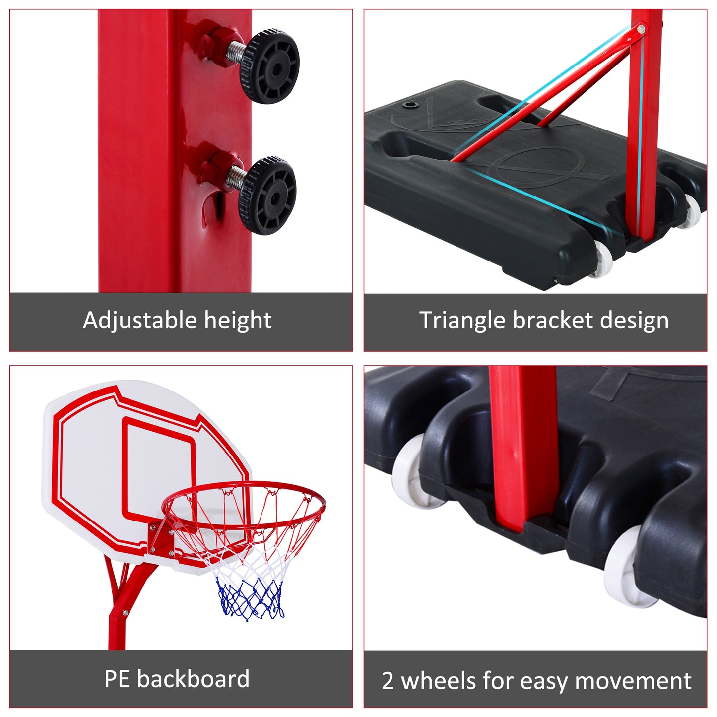 Adjustable Basketball Stand Backboard  with Wheels For Kids 2.1-2.6m HOMCOM