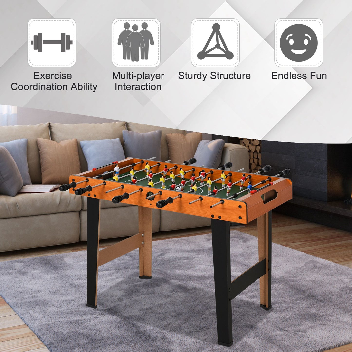 Wooden Soccer Football Table 84.5cm Arcades Game Room Bar, 2 Foosballs HOMCOM