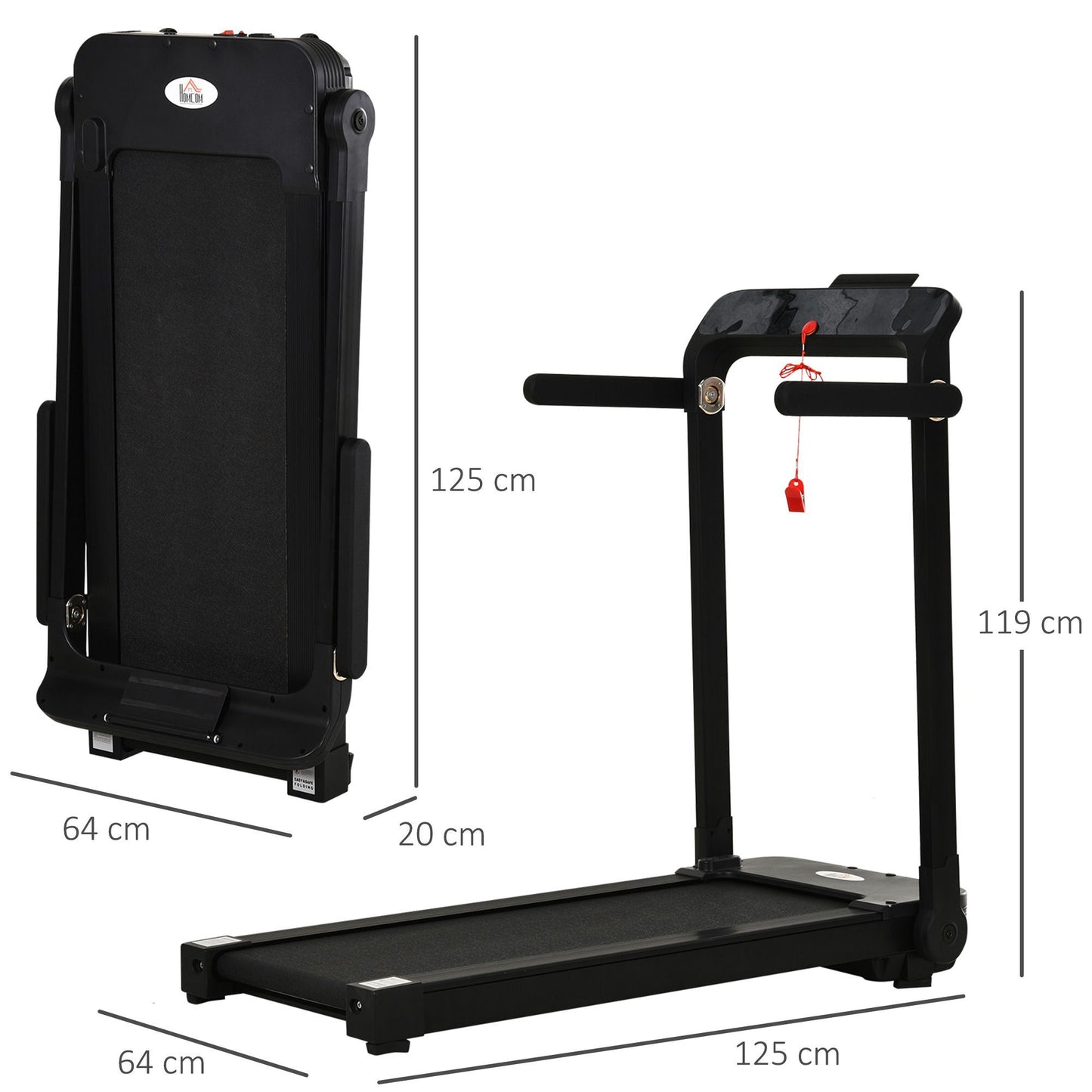 1.85HP Foldable Electric Treadmill Fitness Safety Lock LED Screen Black HOMCOM