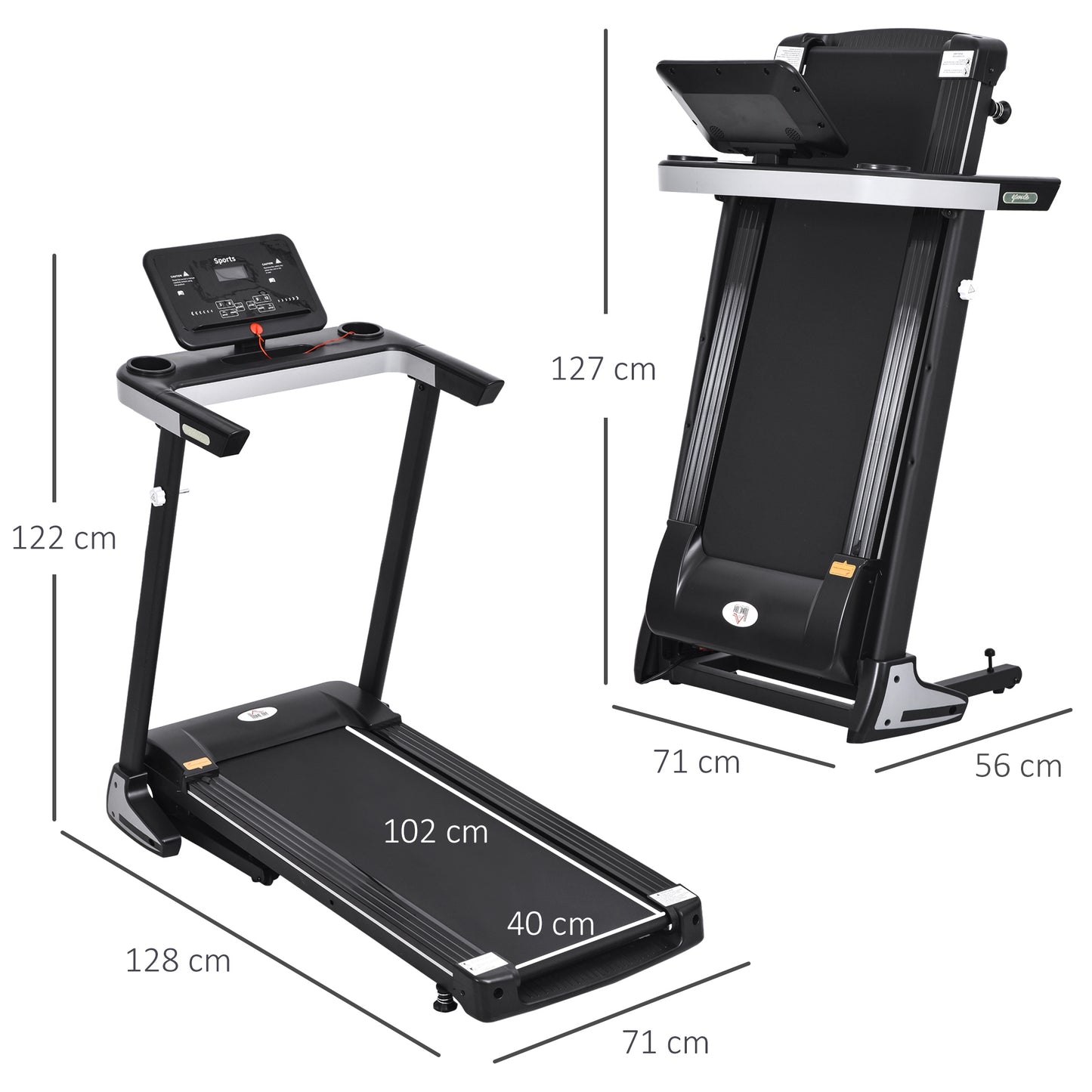 500W Motorised Treadmill 1-12km/h Folding Frame  Wheels Preset Programs HOMCOM