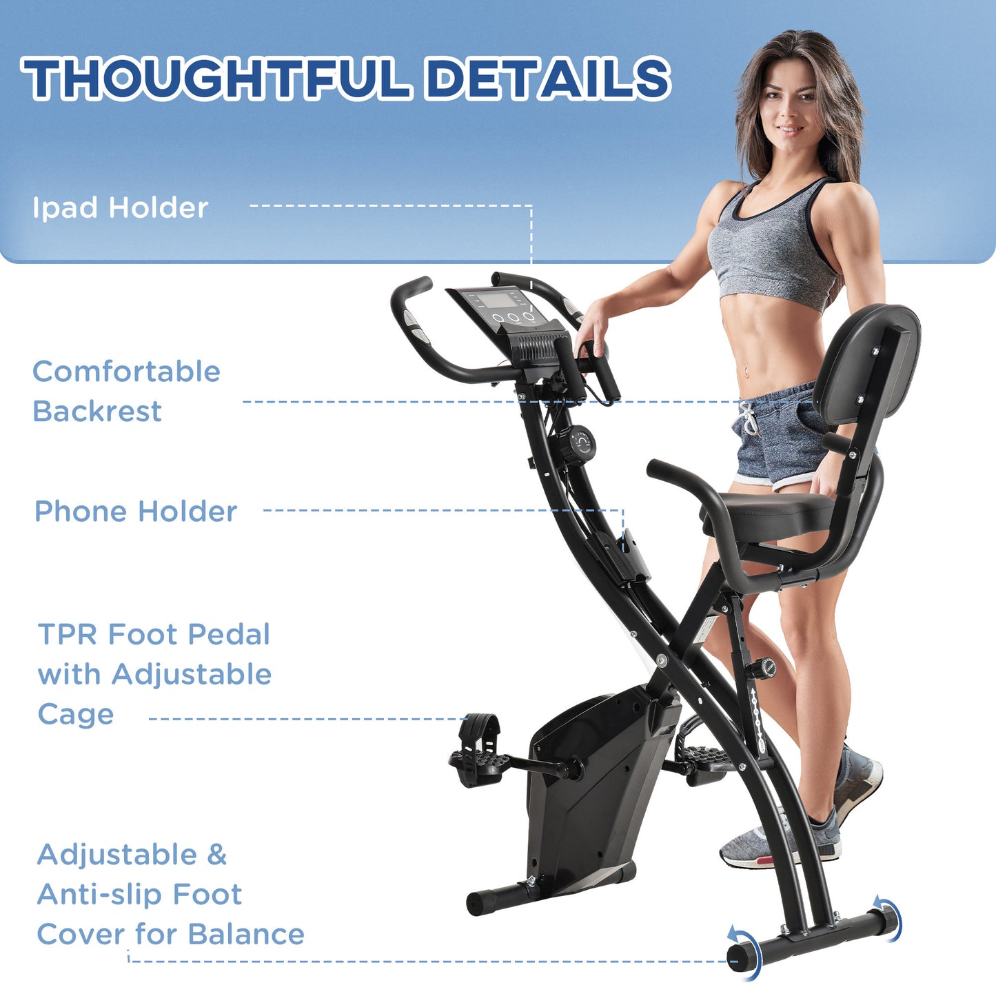 2-In-1 Upright Exercise Bike 8-Level Adjustable with Pulse Sensor Black HOMCOM