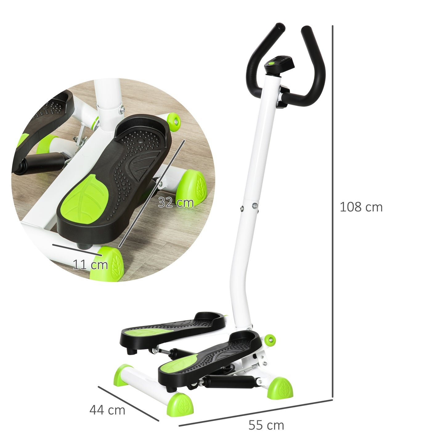 Adjustable Stepper Aerobic Ab Exercise Machine LCD Screen Handle, White HOMCOM