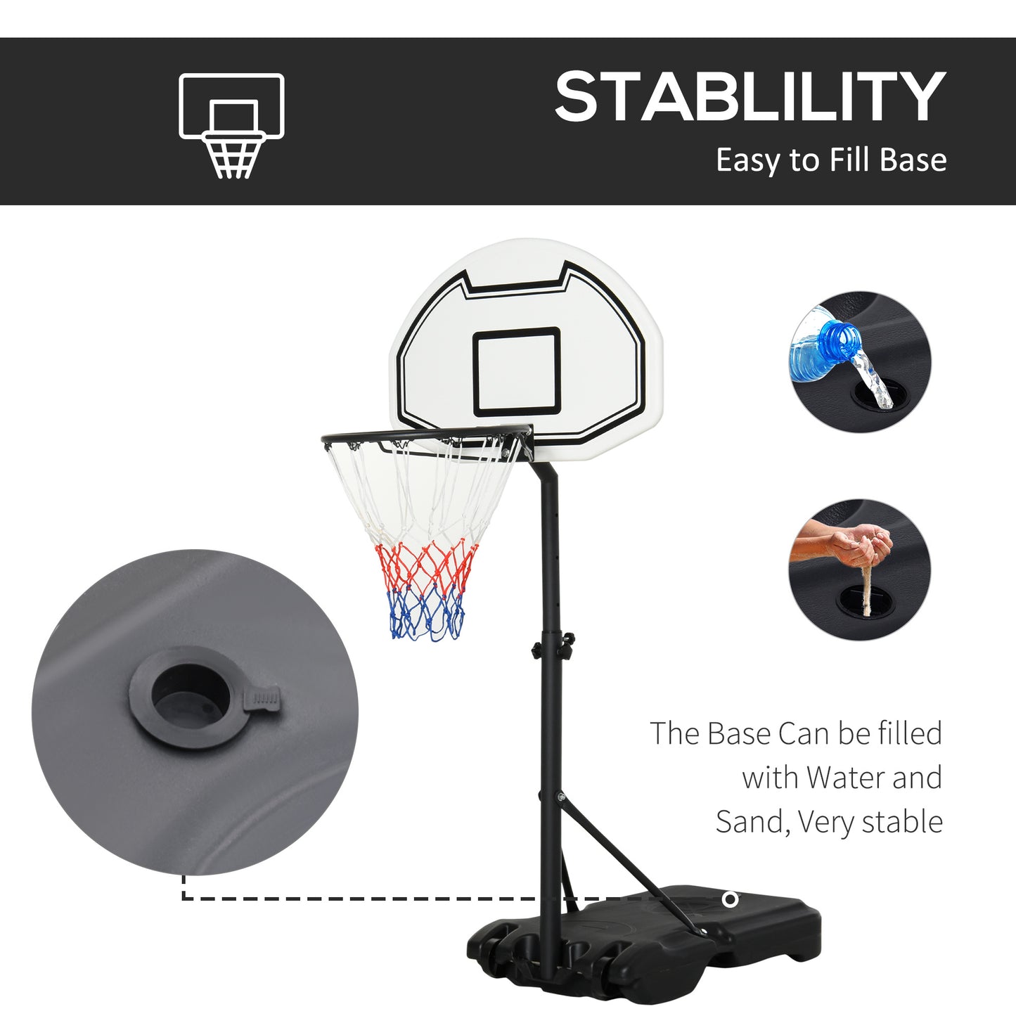 Basketball Stand and  94-123cm Height Adjustable Hoo For Pool Side HOMCOM