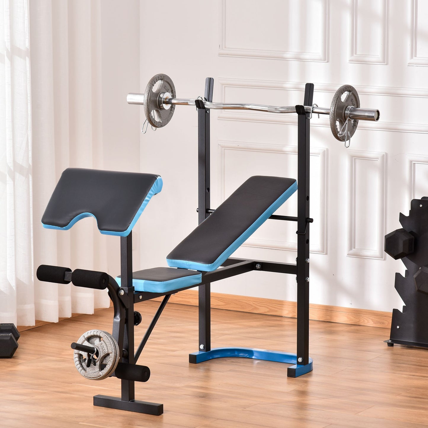 Adjustable Weight Bench with Leg Developer Barbell Rack for Home Gym HOMCOM