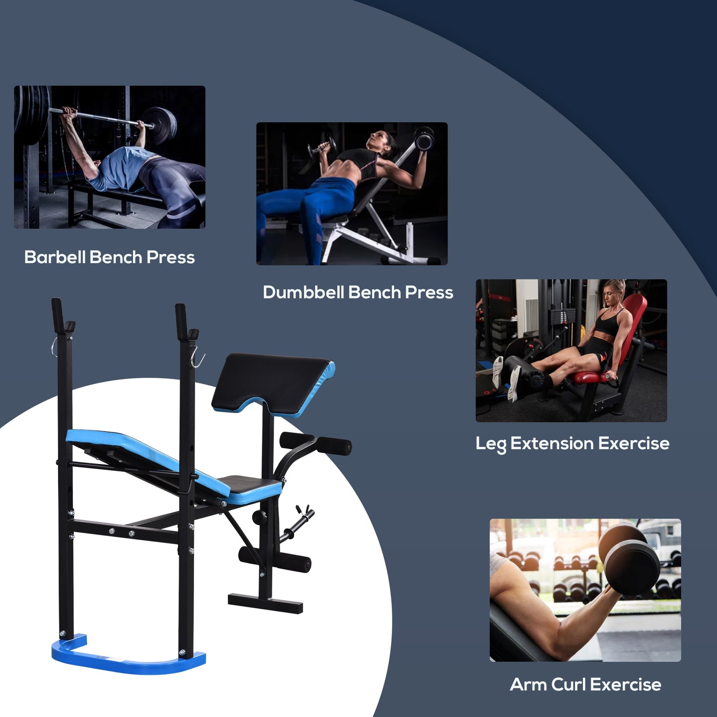 Adjustable Weight Bench with Leg Developer Barbell Rack for Home Gym HOMCOM