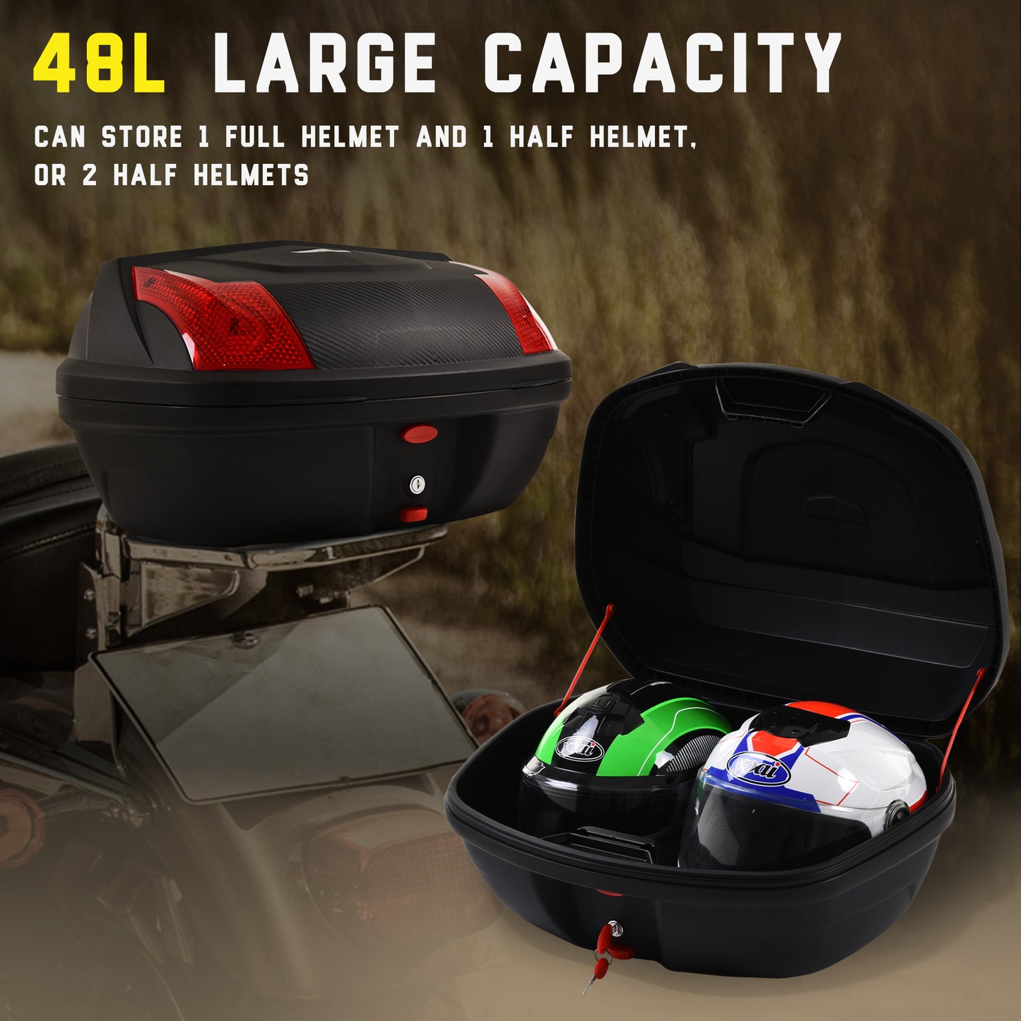 48L Motorcycke Trunk Travel Luggage Storage Box, Can Store Helmet HOMCOM