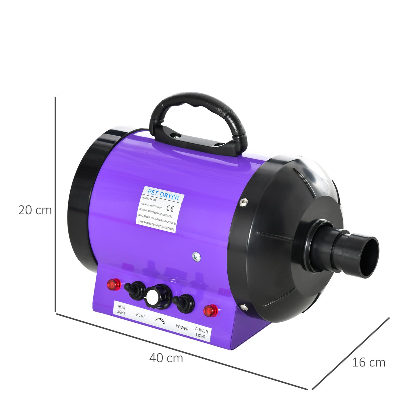 2800W Dog Hair Dryer Pet Grooming Blaster Blower Dryer 3 Nozzles Pawhut