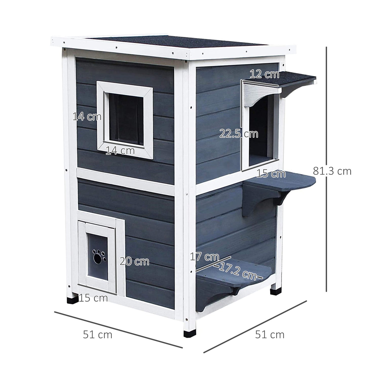 Wood 2-Floor Cat Condo Pet House Kitten Shelter with Window - Gray Pawhut