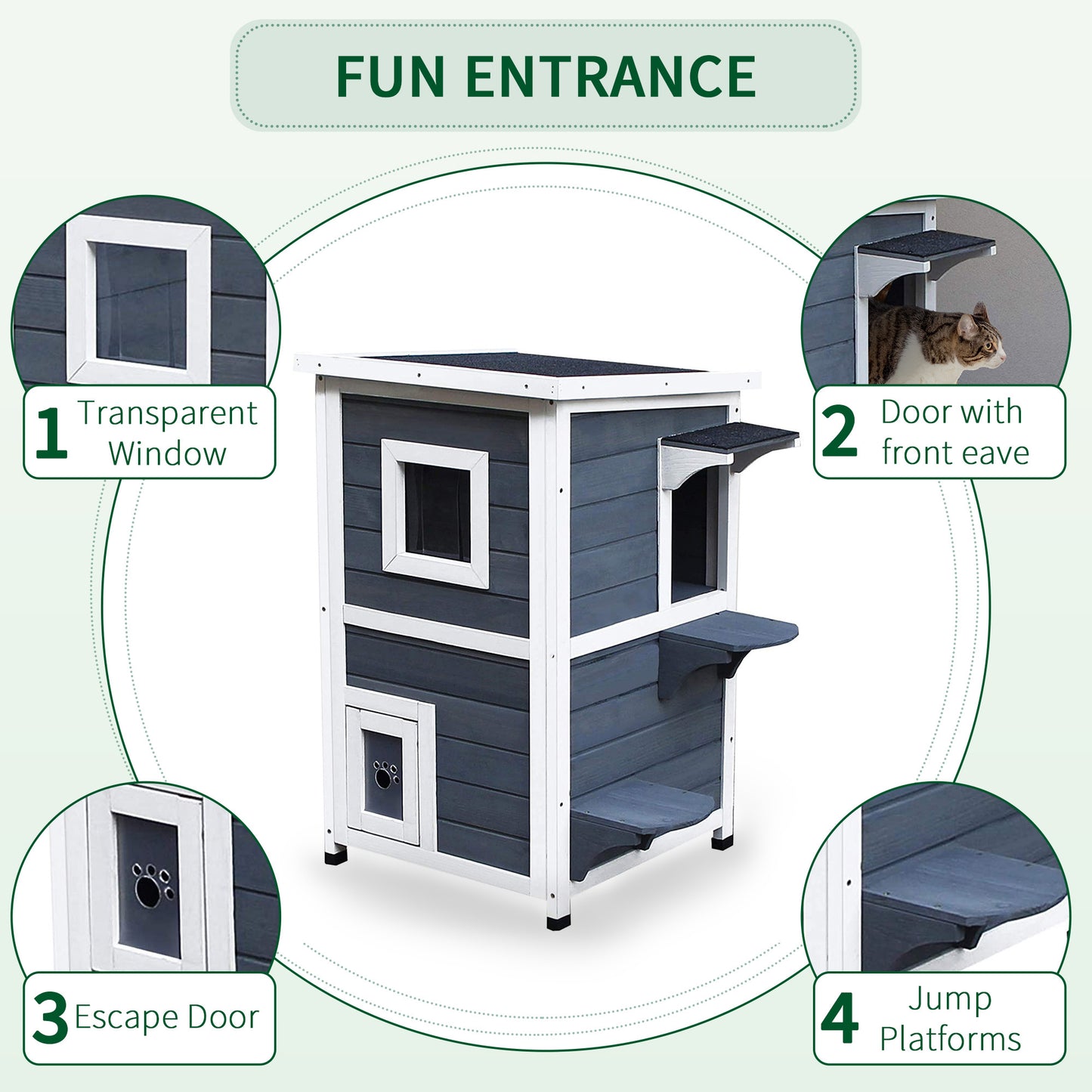 Wood 2-Floor Cat Condo Pet House Kitten Shelter with Window - Gray Pawhut