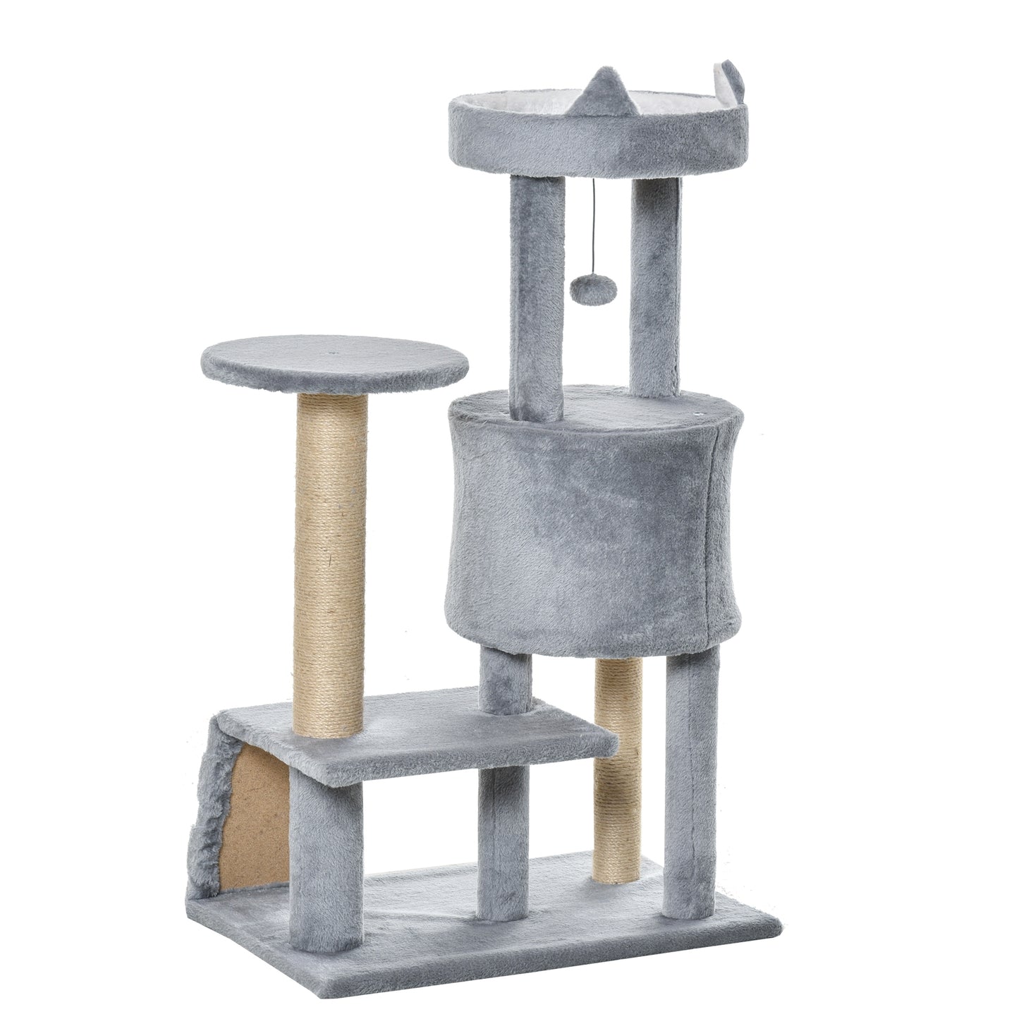 100cm Cat Tree with Climbing Ladder Scratching Post Ball, Light Grey Pawhut