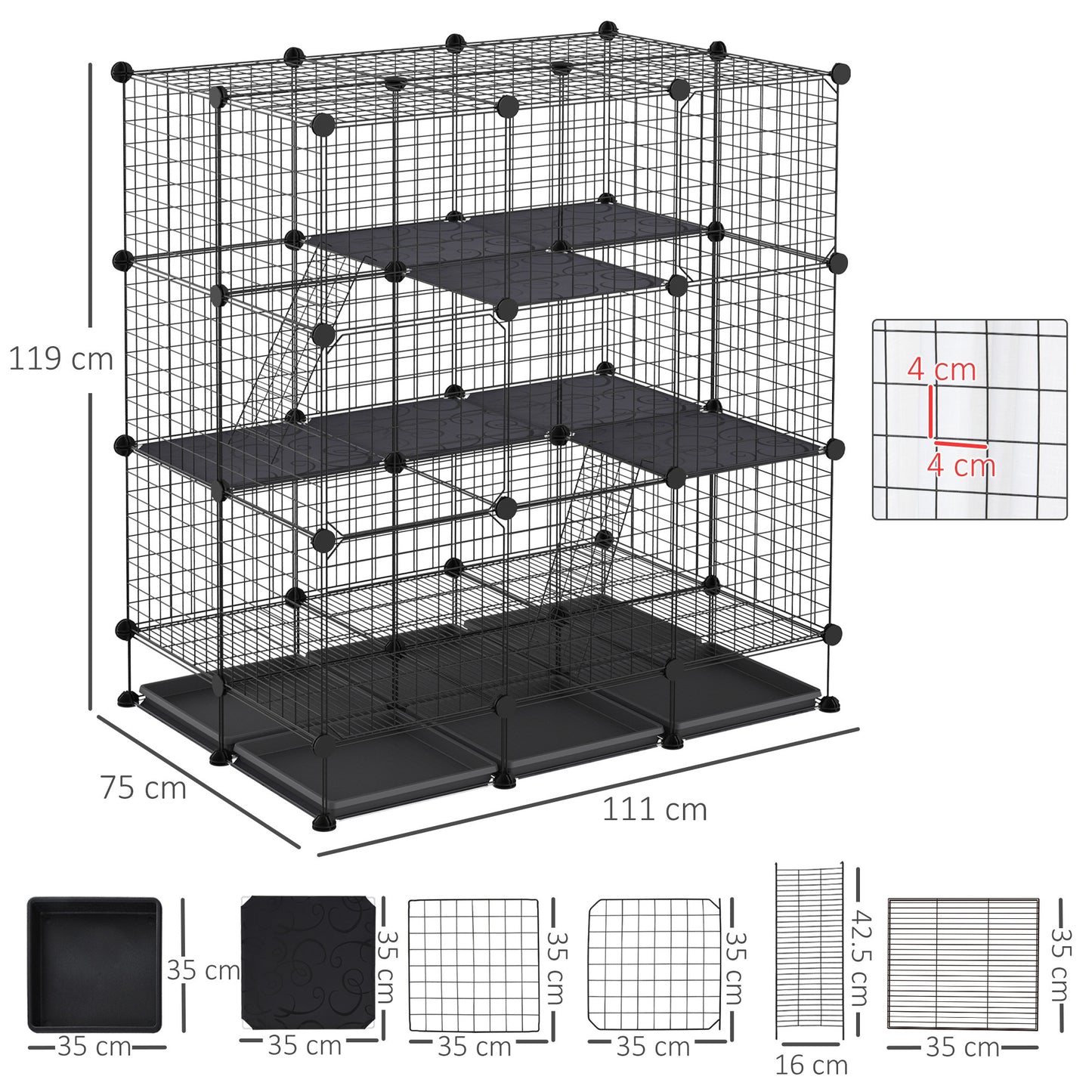 30 Pcs DIY Expandable Pet Cage Steel Bars Doors Trays Plastic Corners Pawhut