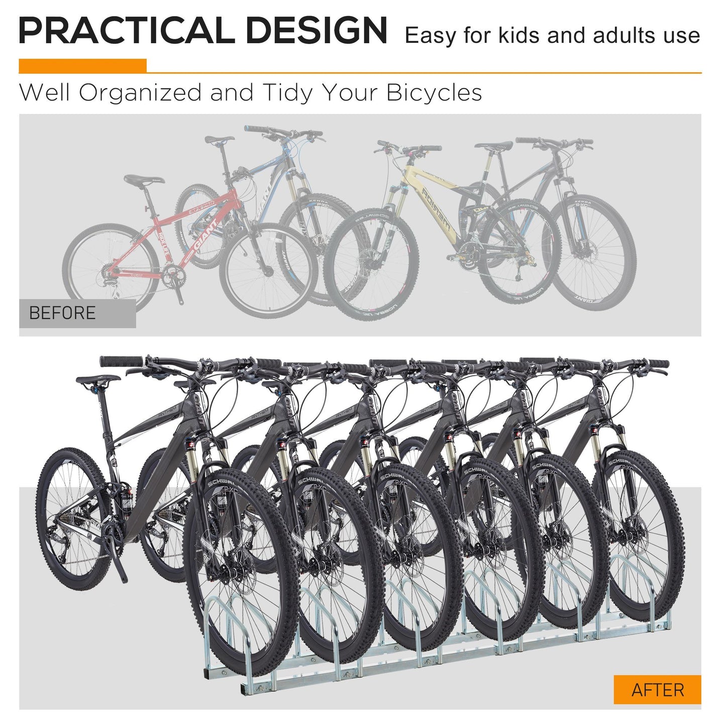 6 Bike Parking Rack Locking Storage Stand Holder Floor Wall Mount  HOMCOM