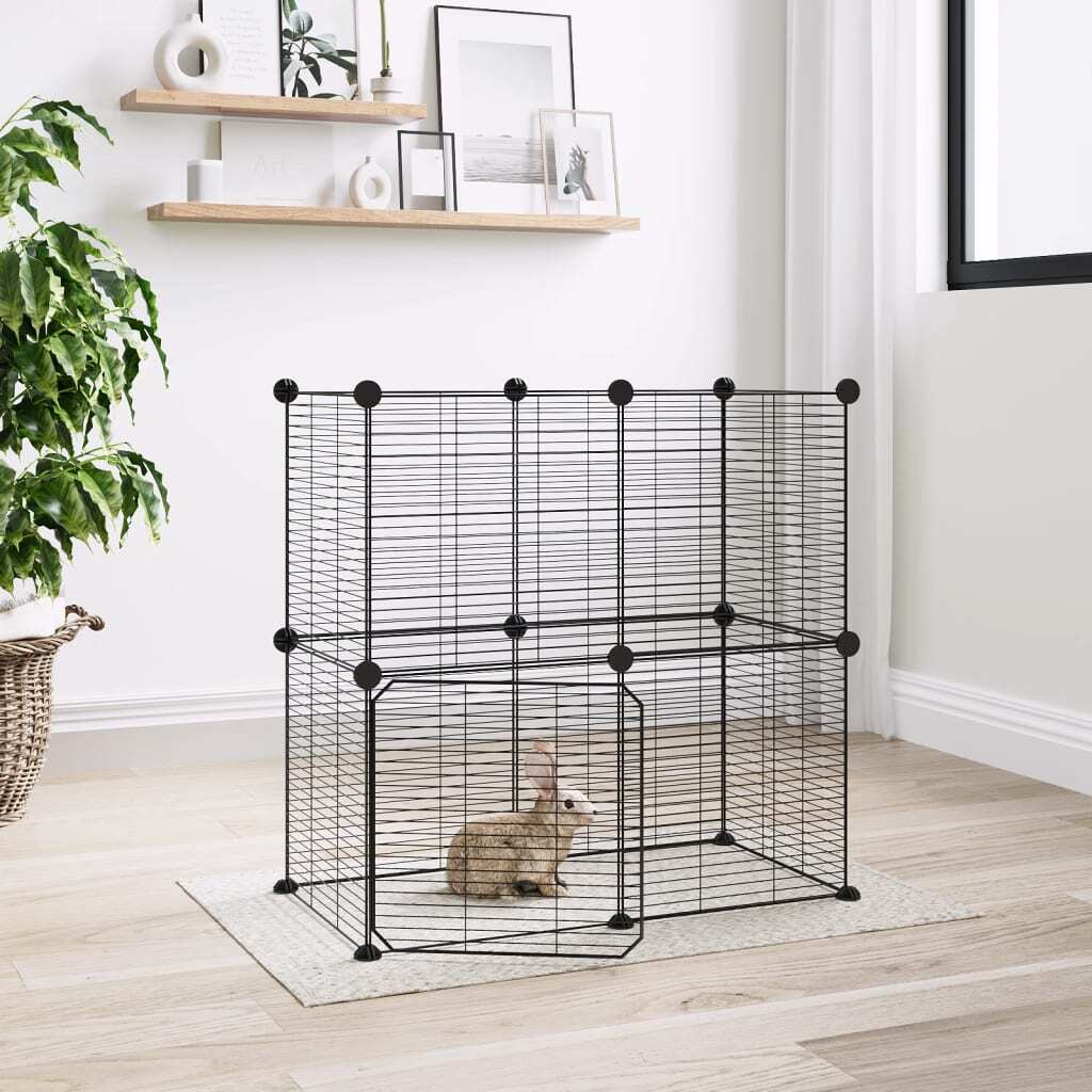 12-Panel Pet Cage with Door Black 35x35 cm Steel