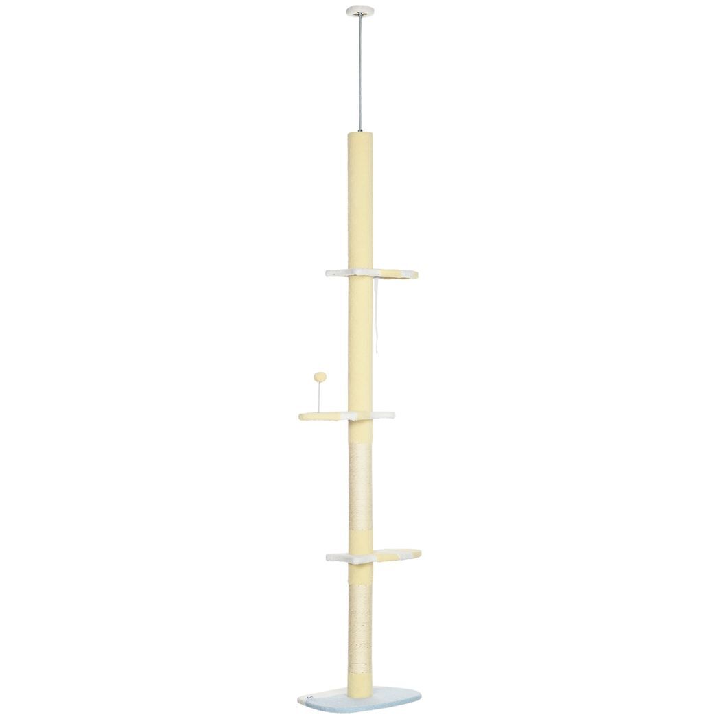 260cm Height Adjustable Floor-To-Ceiling Cat Tree w/ Anti-Slip Kit - Yellow