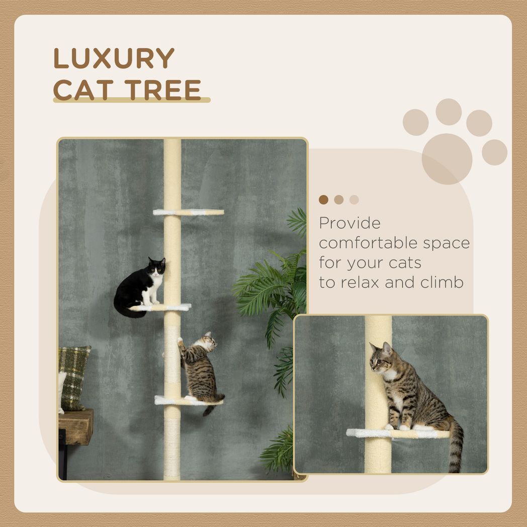 260cm Height Adjustable Floor-To-Ceiling Cat Tree w/ Anti-Slip Kit - Yellow