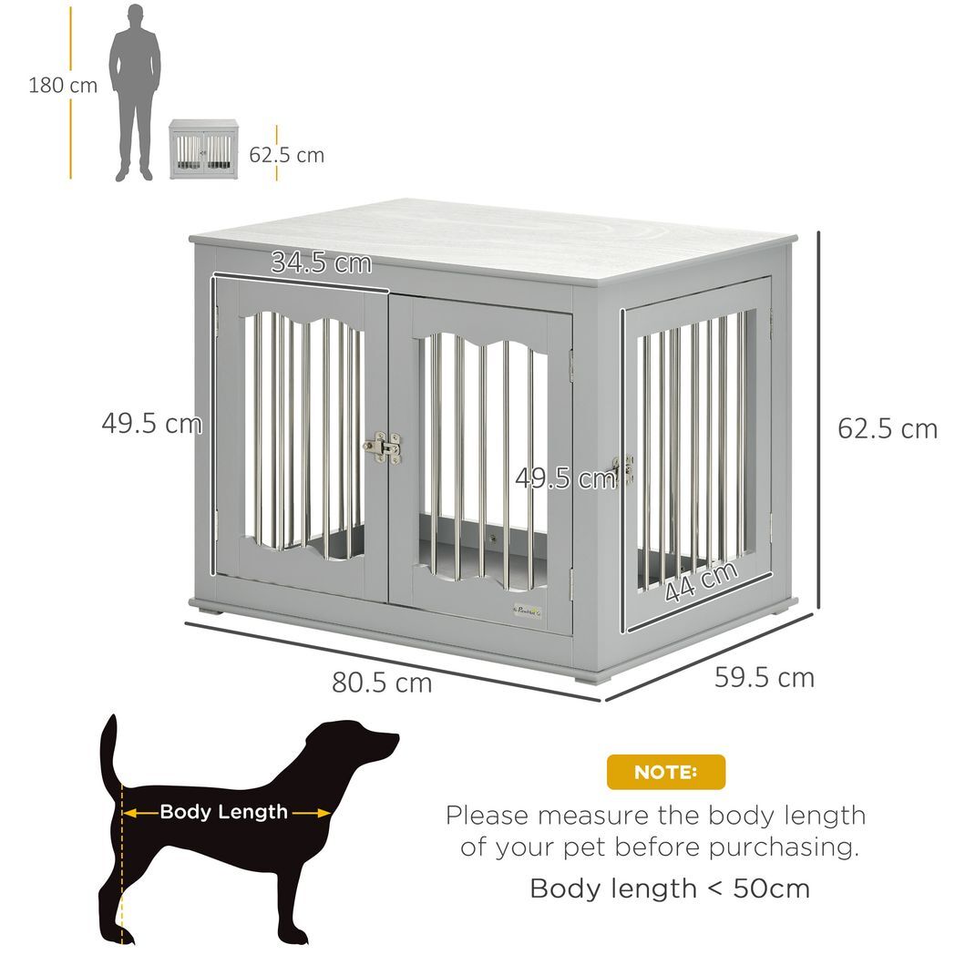 Wood Dog Crate Furniture W/ Three Doors, Locks & Latches, for Medium Dogs