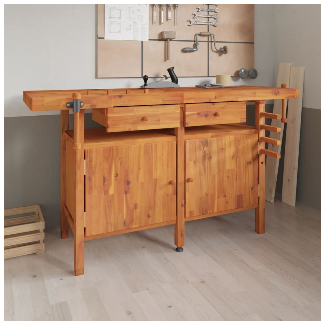 Workbench with Drawers and Vices 162x62x83 cm Solid Wood Acacia