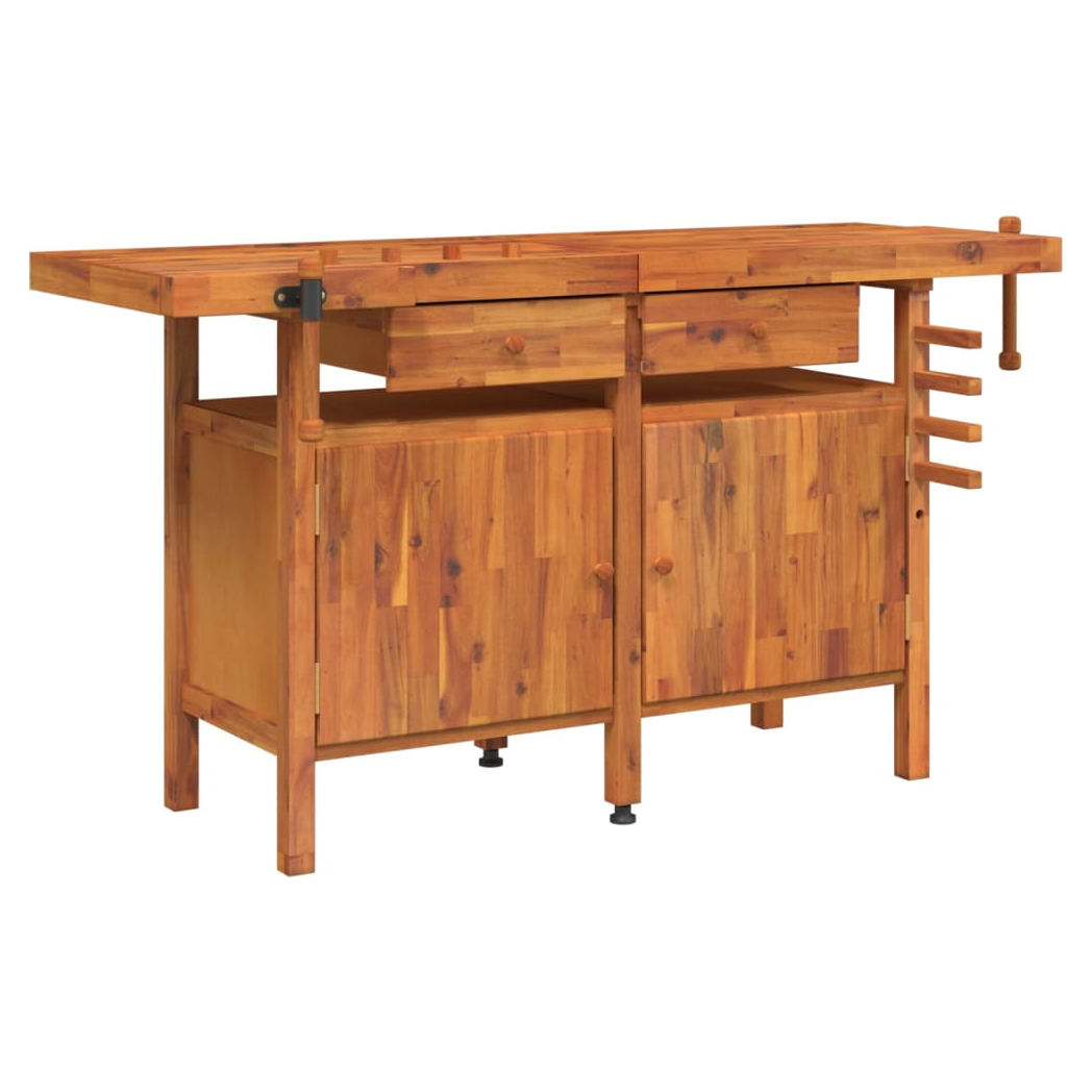 Workbench with Drawers and Vices 162x62x83 cm Solid Wood Acacia