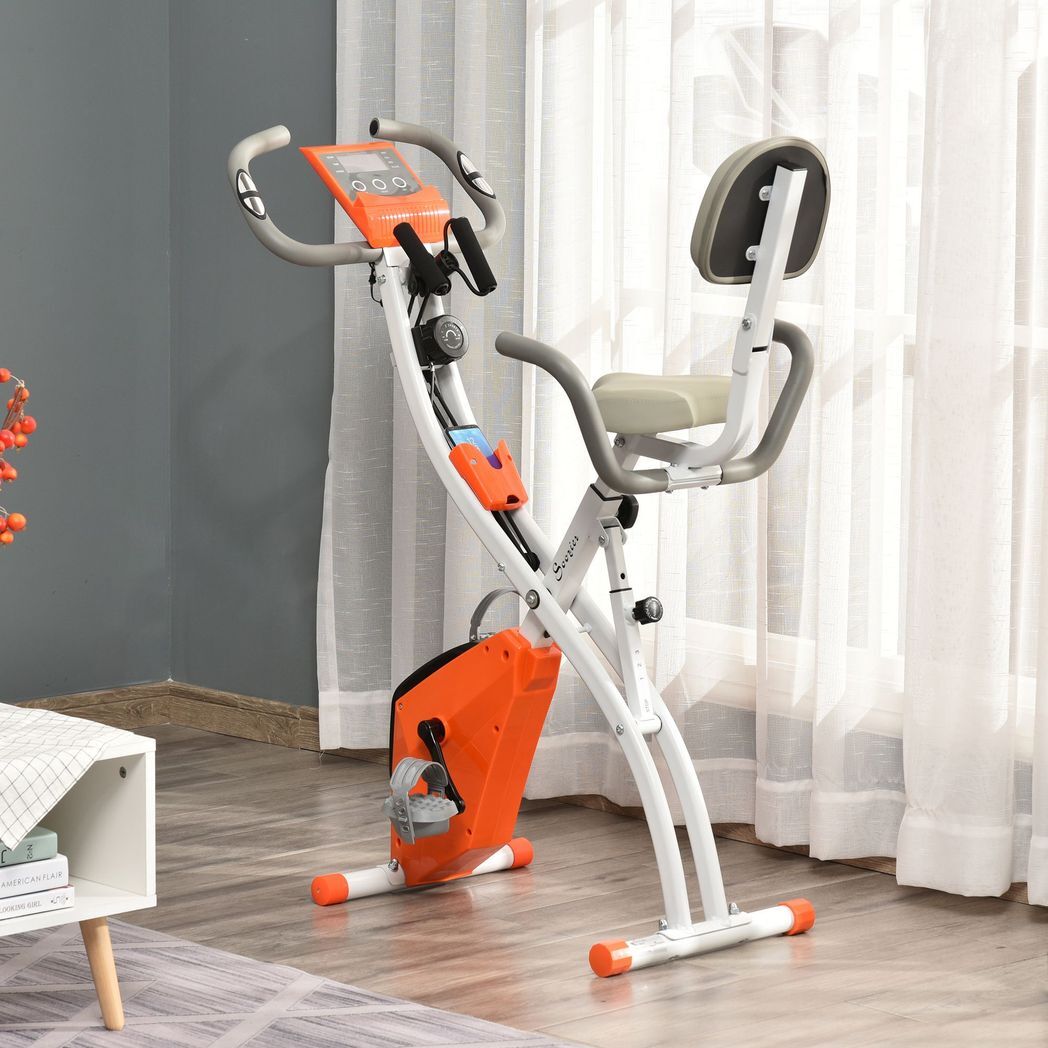 2-In-1 Upright Exercise Bike 8-Level Adjustable with Pulse Sensor Orange