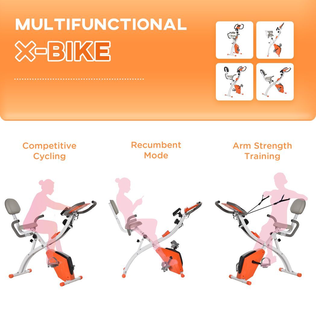 2-In-1 Upright Exercise Bike 8-Level Adjustable with Pulse Sensor Orange