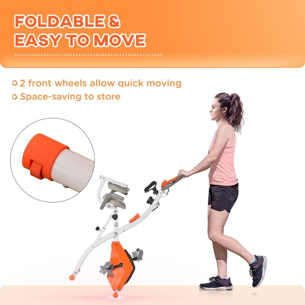 2-In-1 Upright Exercise Bike 8-Level Adjustable with Pulse Sensor Orange