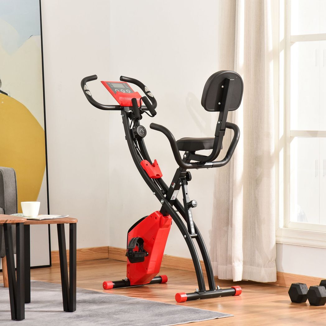 2-In-1 Upright Exercise Bike 8-Level Adjustable with Pulse Sensor Red