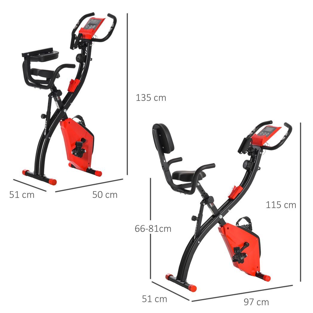 2-In-1 Upright Exercise Bike 8-Level Adjustable with Pulse Sensor Red